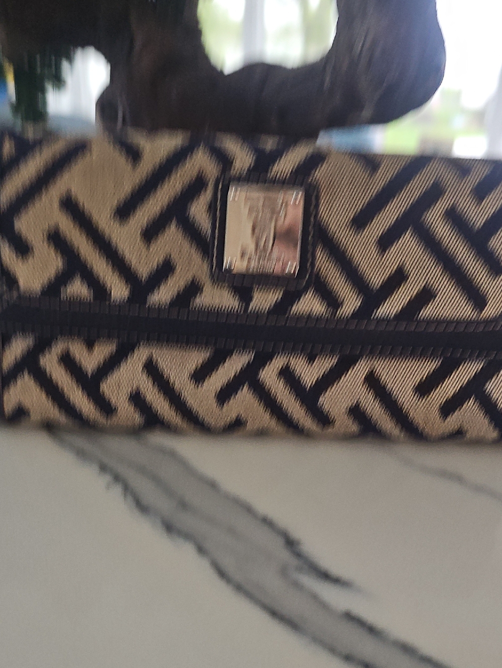 Tignanello Black & Beige Geometric Pattern Clutch